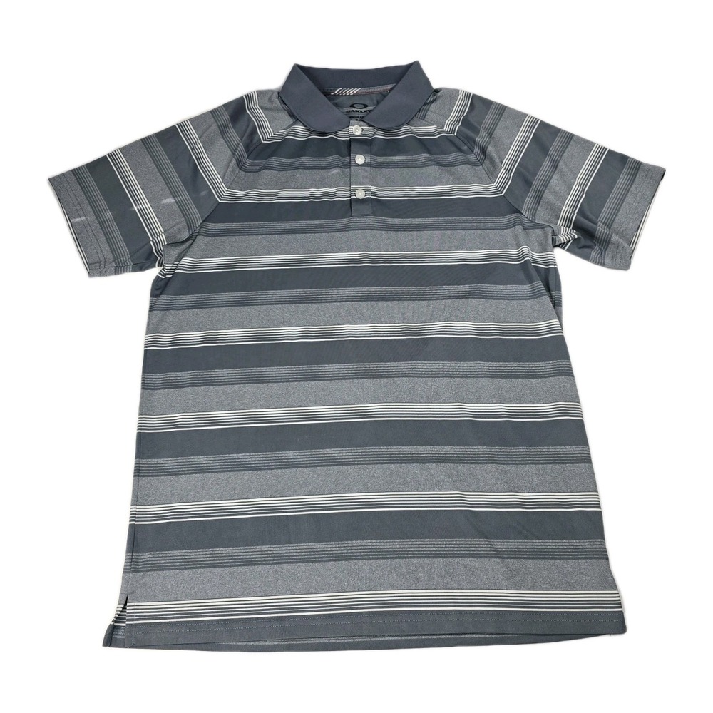 Oakley Hydrolix Polo Shirt Mens Small Gray Stripe Short‎ Sleeve Golf Performance